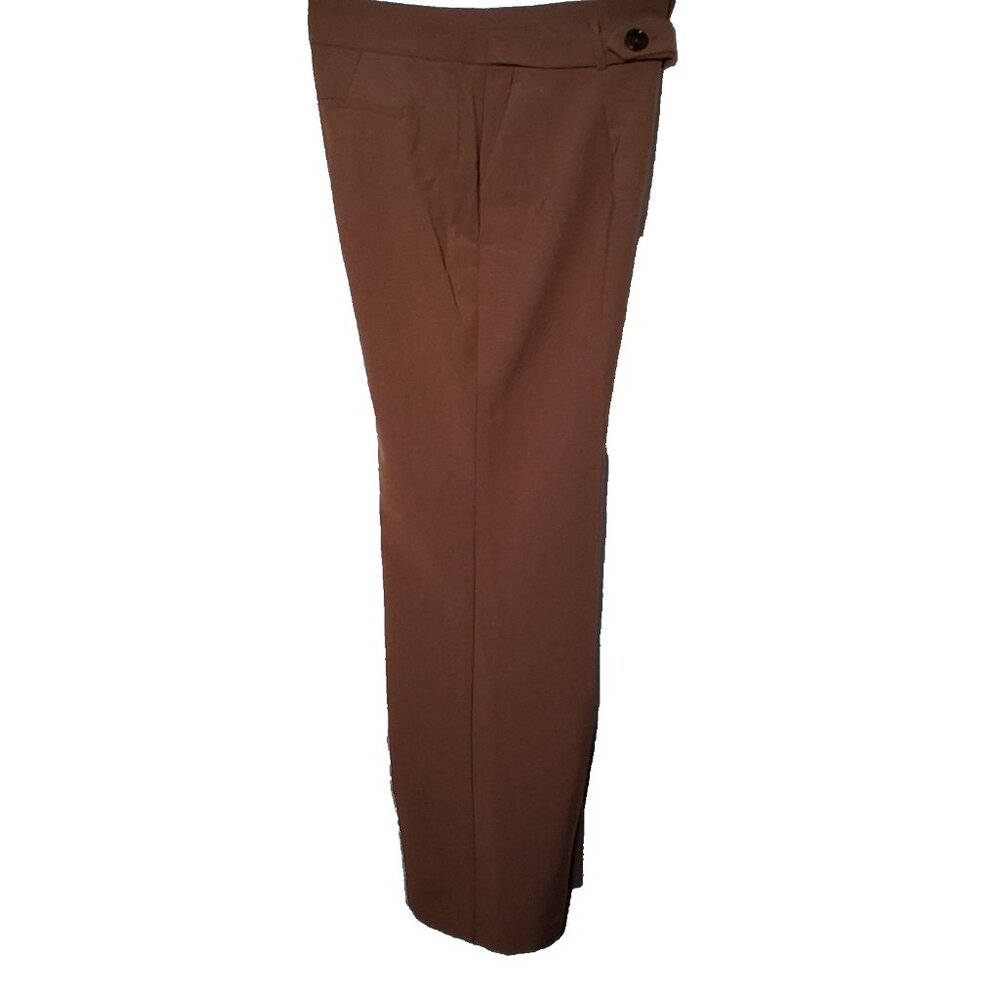 Cato Dress Pants Women Size 12 Brown Wide Leg Button Stretch Classic NEW - Picture 3 of 14